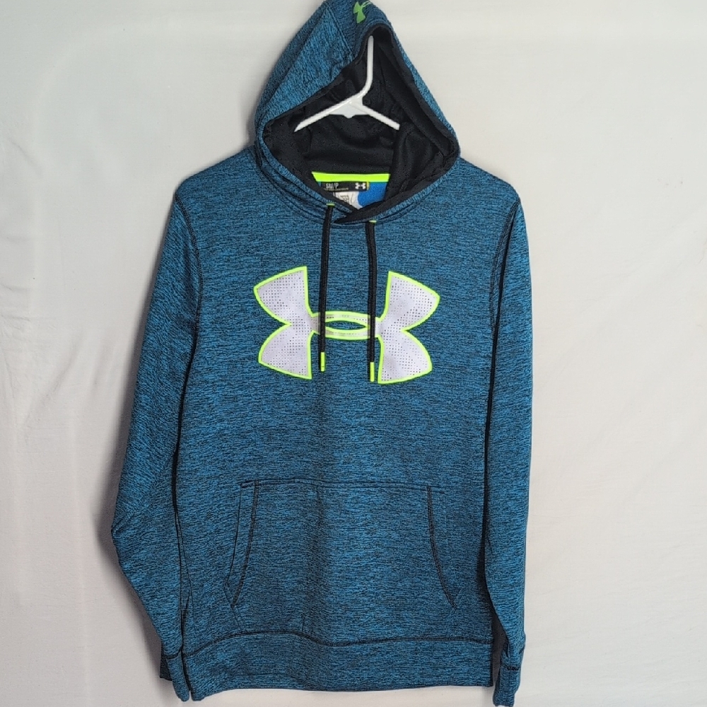 Under Armour Men's Storm 1 Heathered Blue Hoodie with Neon Logo